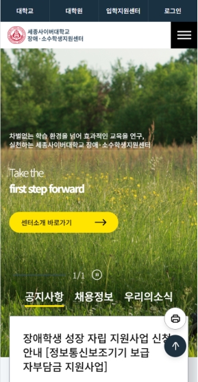 장애소수학생지원센터 모바일 웹 					 					 인증 화면